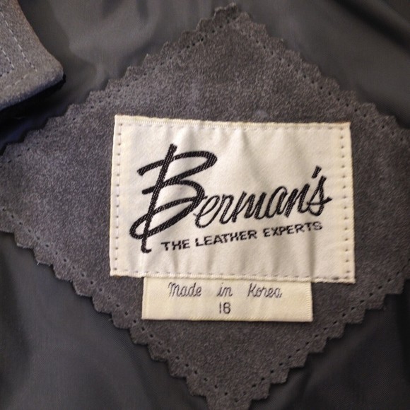 Vintage Bermans Womens Leather Suede Jacket Size 16 Gray w/Black Trim - Picture 8 of 12